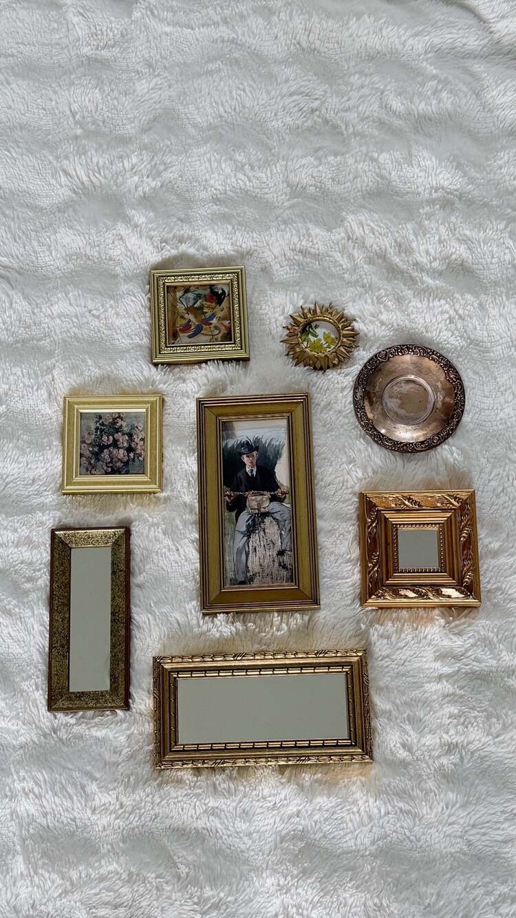 Vintage Miniature Gallery Wall Set Gold Frames Art and Mirrors